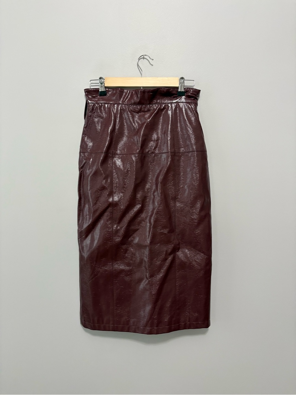 By Egreis Burgundy Classic High-Waist Chic Faux Leather Tatiana Pencil Skirt